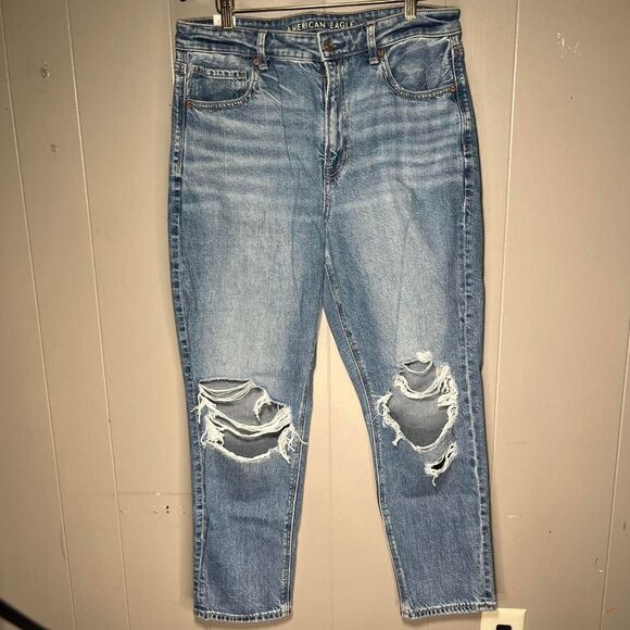 NWTS American Eagle Strigid high-waisted distressed denim jeans ( 12 Short ) 32" - Picture 1 of 6